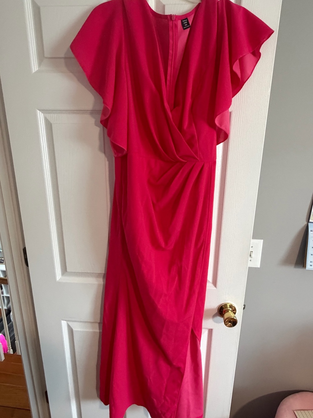 SHEIN Hot Pink Flutter-Sleeve Maxi Dress